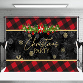 Aperturee - Red And Black Gingham Snowflake Christmas Backdrop